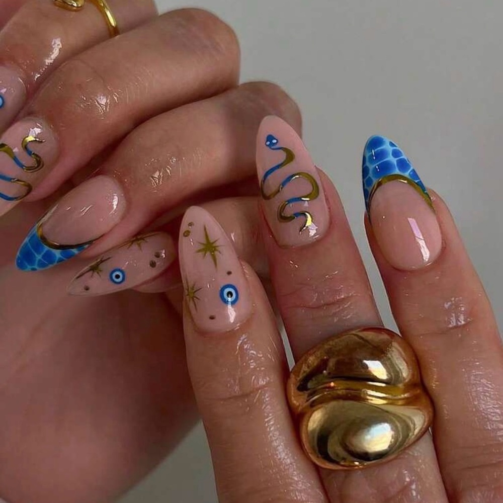Medium almond evil eye press on nails